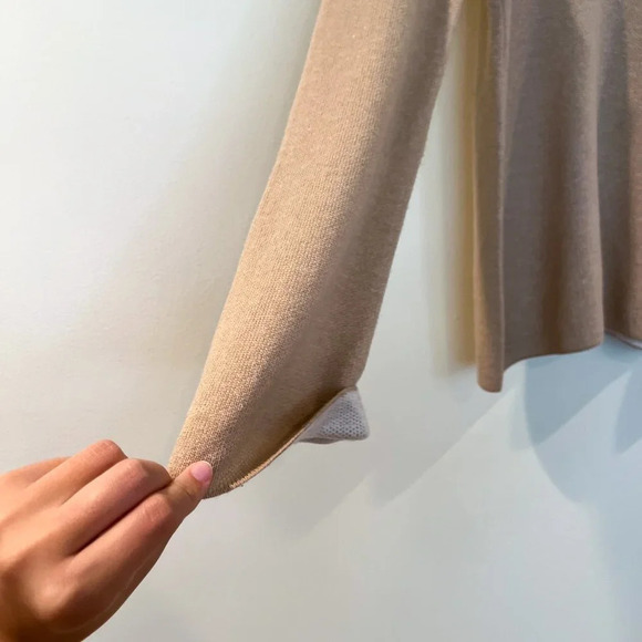 Vince Tan Wool Cashmere Blend Mock Neck Drawstring Bell Sleeve Pullover Sweater - Picture 3 of 10